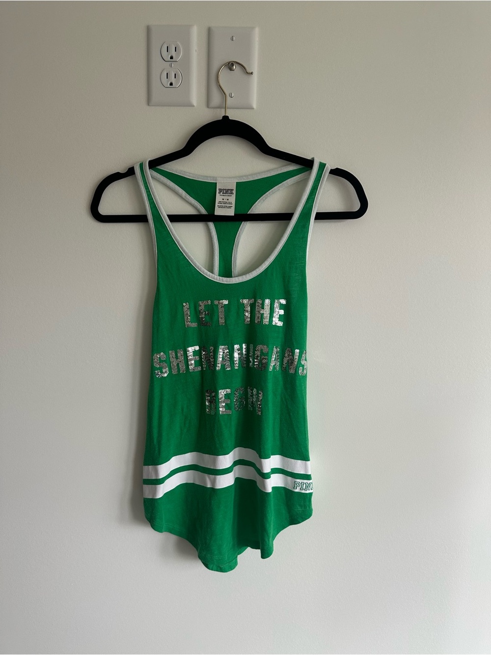 Victoria's Secret Green Racerback Tank with Silver Sequins